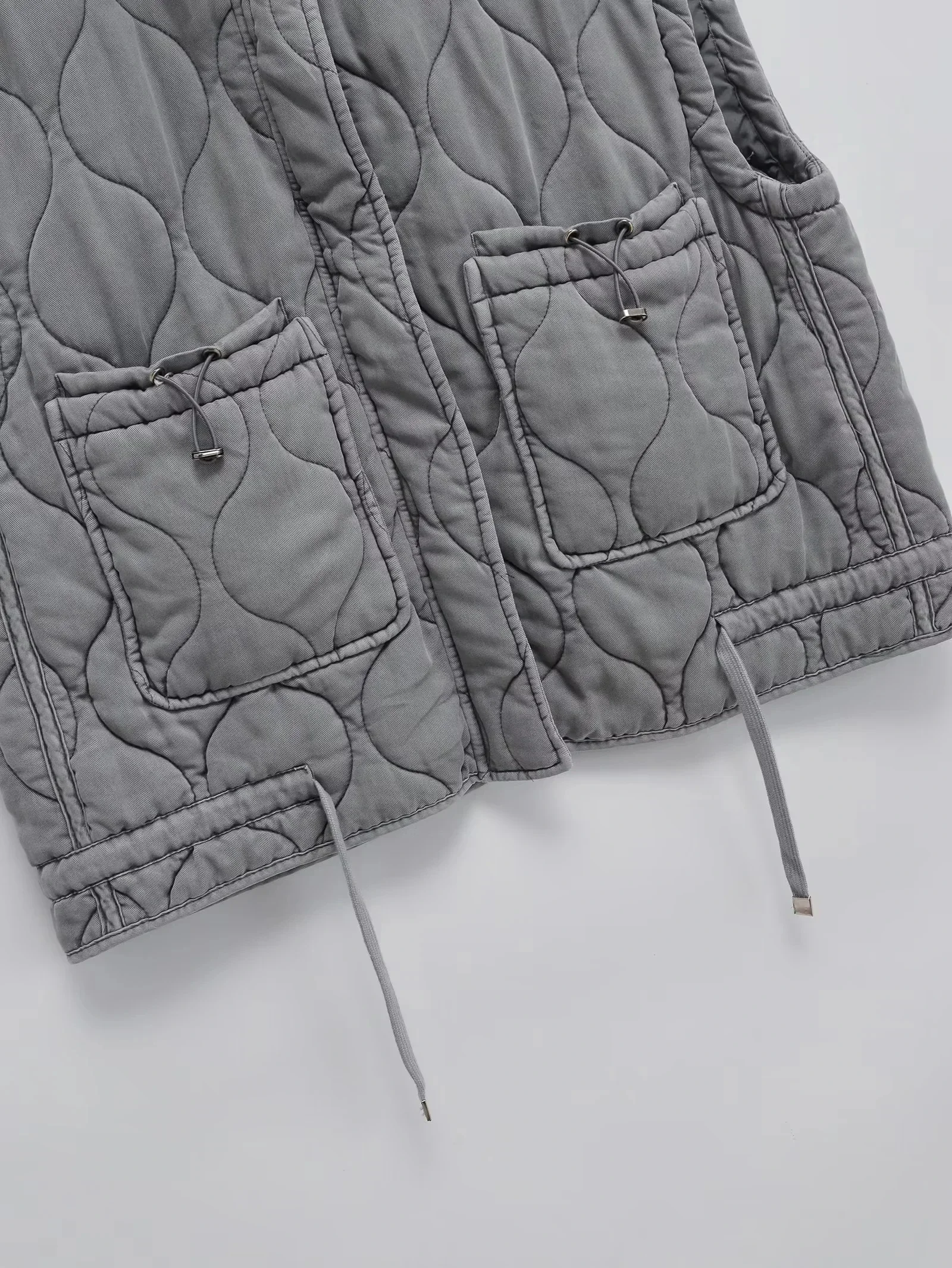 Autumn Winter Women Standing Collar Light Weight Sleeveless Cotton Coat Vest Women Pocket Decoration Tank Top
