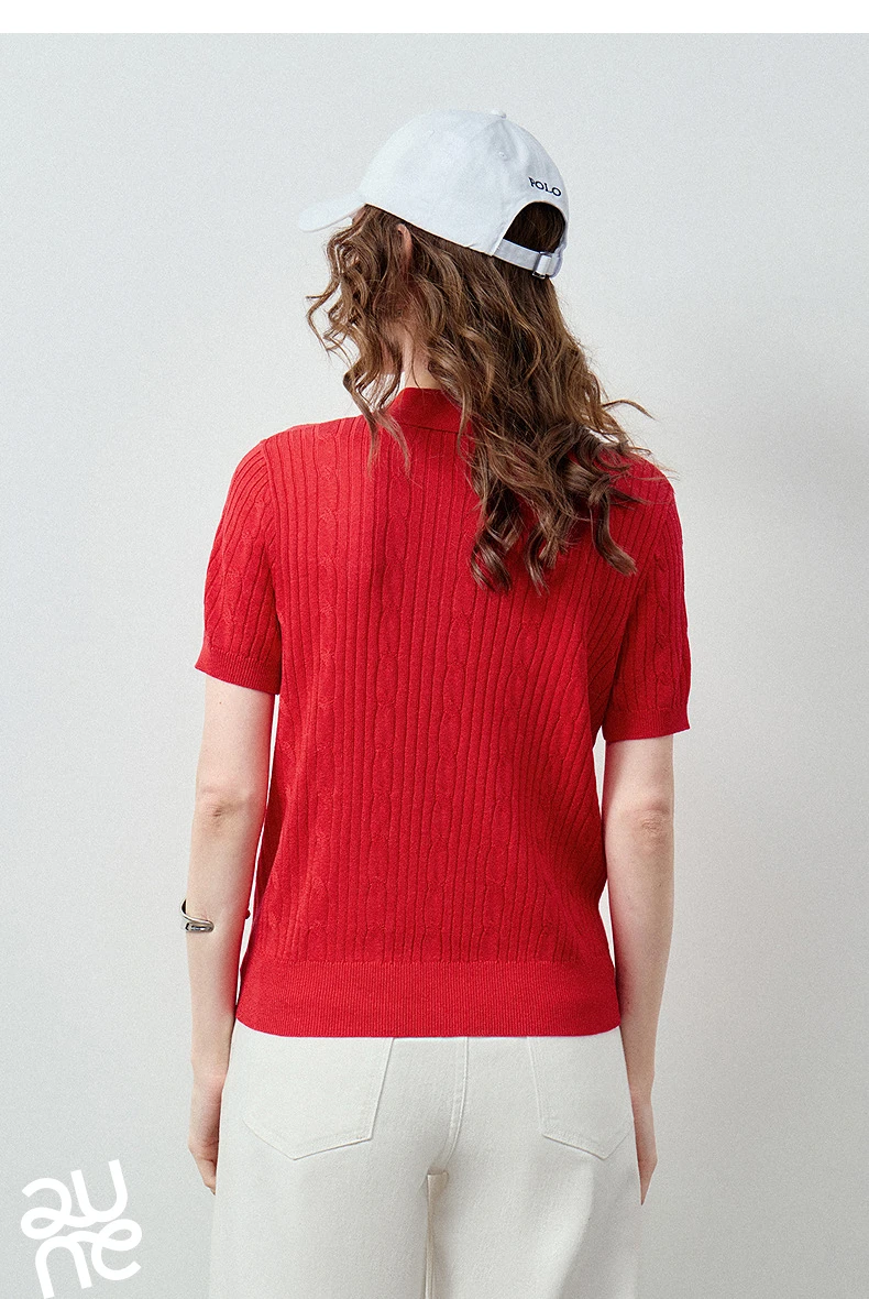 TOYOUTH Women Knit Top Summer 2026 Tianshuang Linen High Intelligence Retro Cable Knit Temperament Short Sleeve Elegant Style
