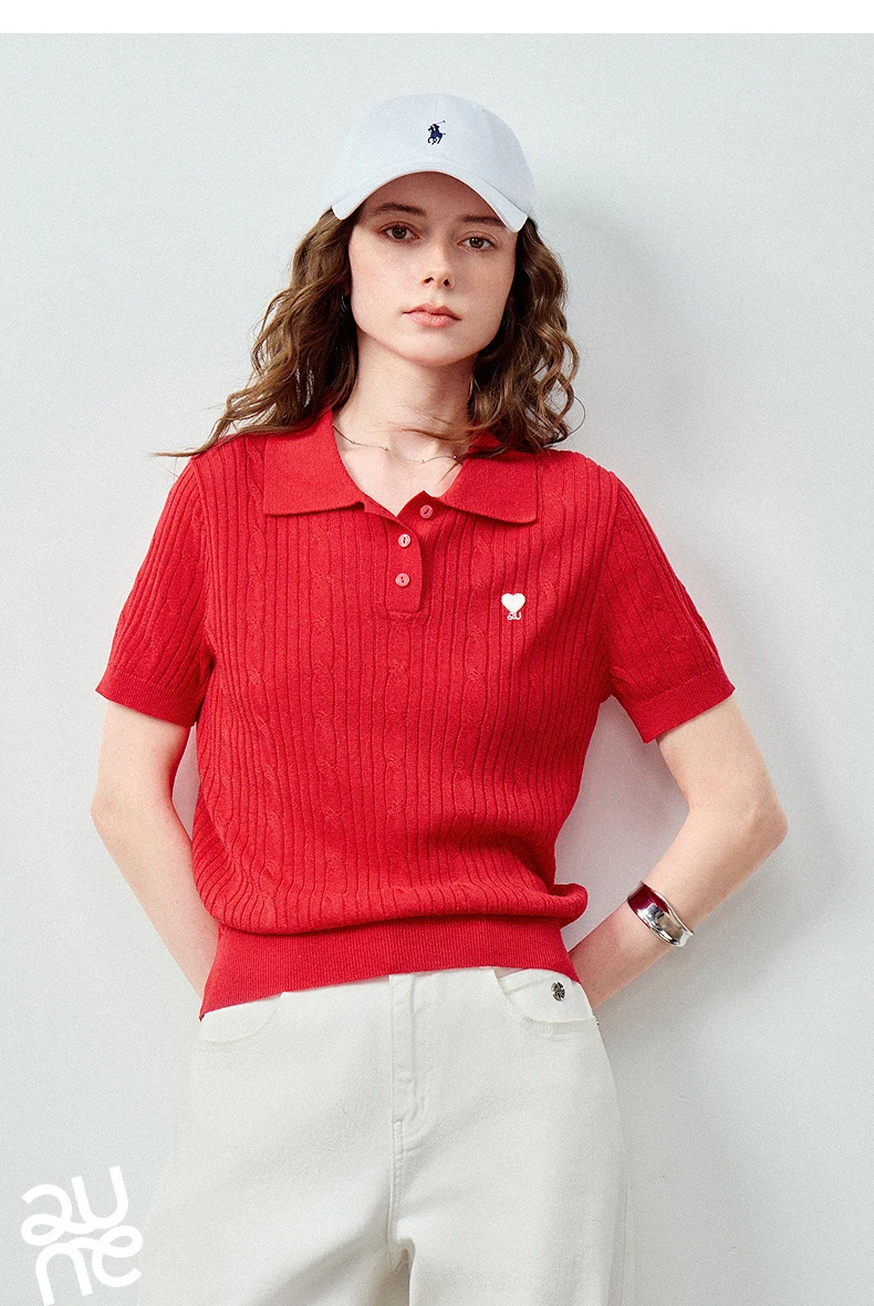 TOYOUTH Women Knit Top Summer 2026 Tianshuang Linen High Intelligence Retro Cable Knit Temperament Short Sleeve Elegant Style