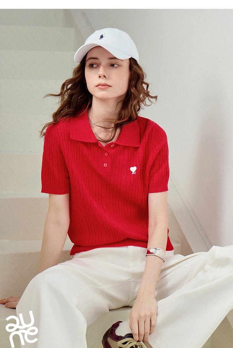 TOYOUTH Women Knit Top Summer 2026 Tianshuang Linen High Intelligence Retro Cable Knit Temperament Short Sleeve Elegant Style