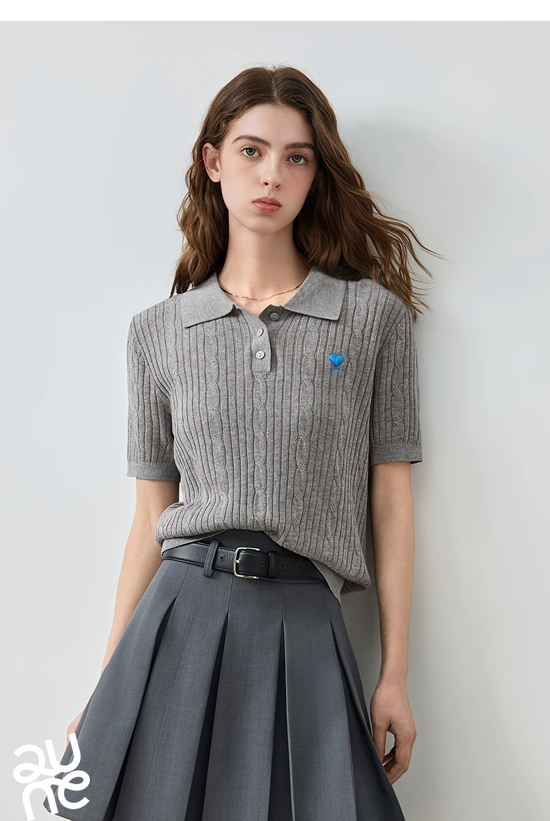 TOYOUTH Women Knit Top Summer 2026 Tianshuang Linen High Intelligence Retro Cable Knit Temperament Short Sleeve Elegant Style