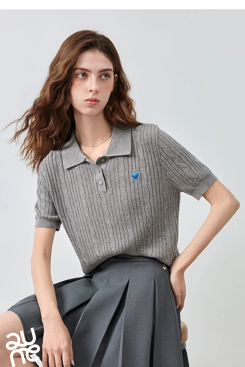 TOYOUTH Women Knit Top Summer 2026 Tianshuang Linen High Intelligence Retro Cable Knit Temperament Short Sleeve Elegant Style