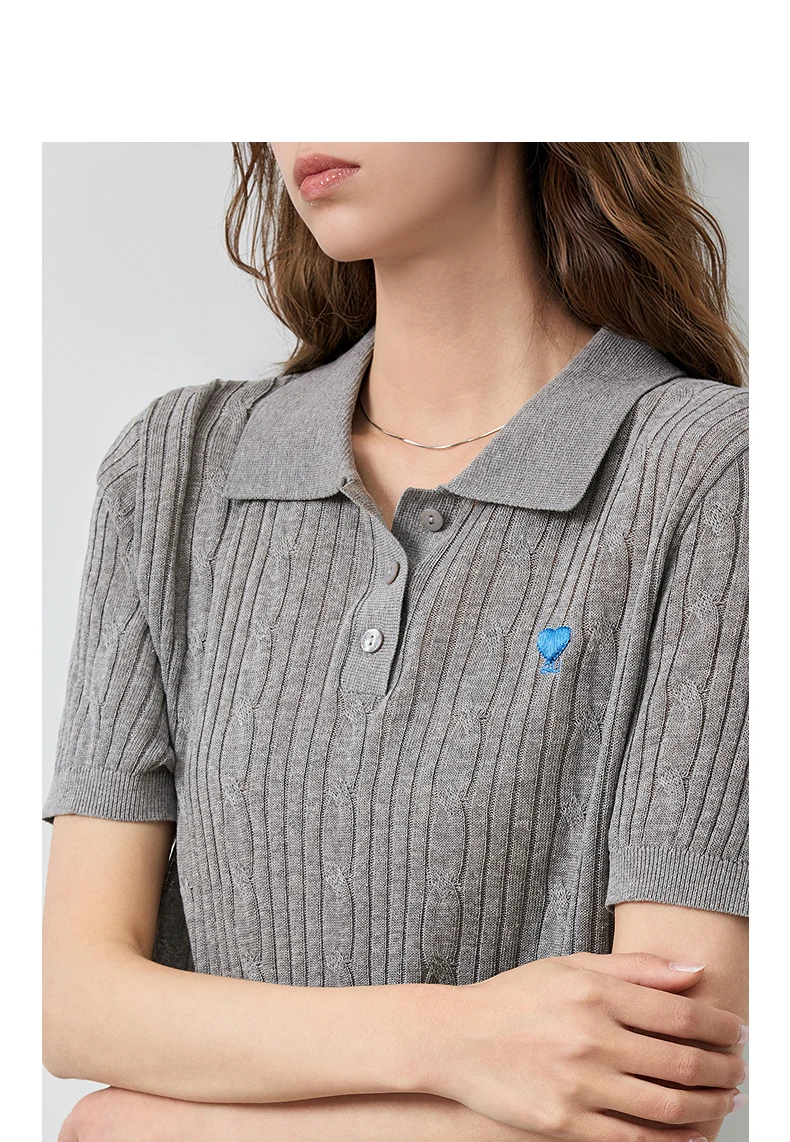 TOYOUTH Women Knit Top Summer 2026 Tianshuang Linen High Intelligence Retro Cable Knit Temperament Short Sleeve Elegant Style