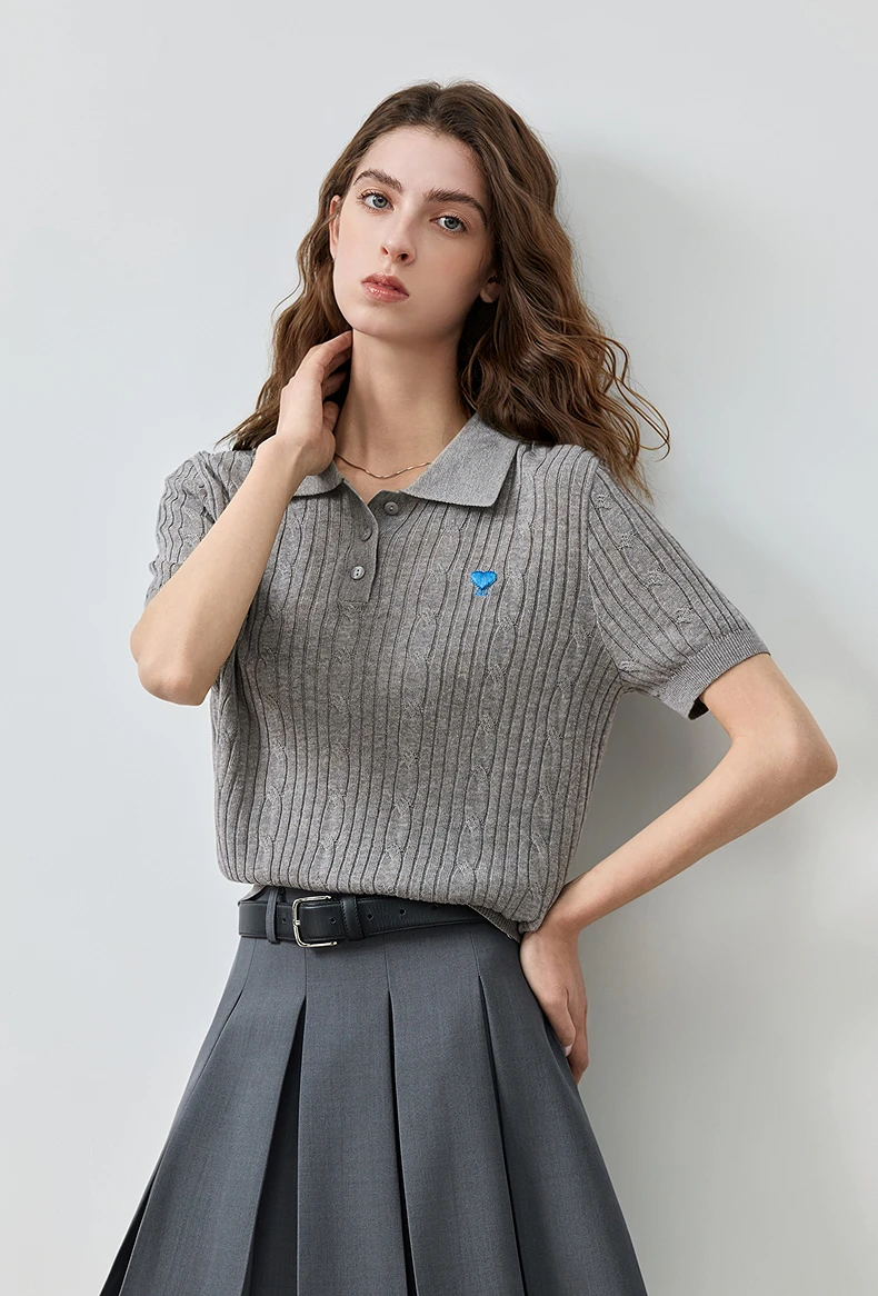 TOYOUTH Women Knit Top Summer 2026 Tianshuang Linen High Intelligence Retro Cable Knit Temperament Short Sleeve Elegant Style