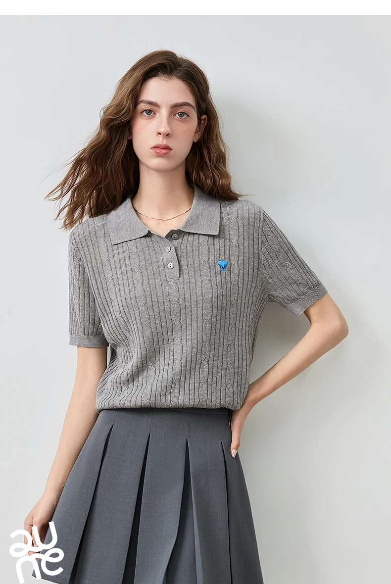 TOYOUTH Women Knit Top Summer 2026 Tianshuang Linen High Intelligence Retro Cable Knit Temperament Short Sleeve Elegant Style