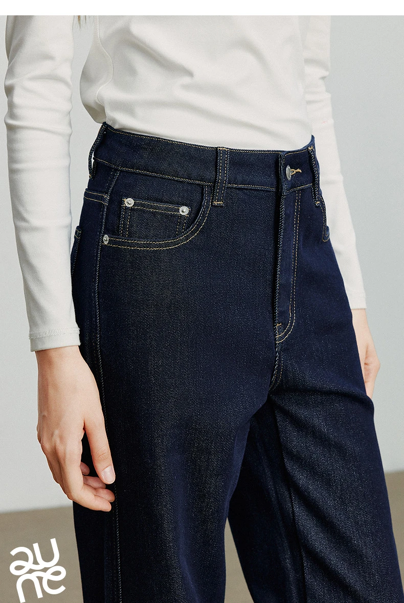 TOYOUTH Women Denim Jeans 2025 Autumn New Lyocell Rolling Up Hem Elastic and Simple Straight Leg Ankle Length Pants