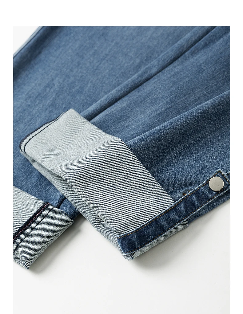 TOYOUTH Women Denim Jeans 2025 Autumn New Lyocell Rolling Up Hem Elastic and Simple Straight Leg Ankle Length Pants