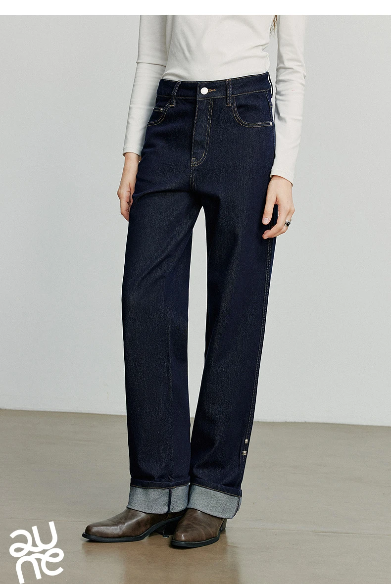 TOYOUTH Women Denim Jeans 2025 Autumn New Lyocell Rolling Up Hem Elastic and Simple Straight Leg Ankle Length Pants