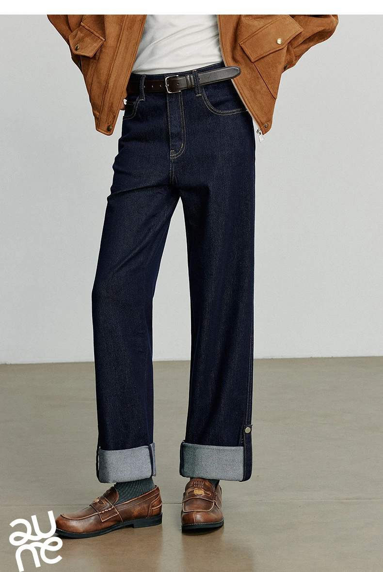 TOYOUTH Women Denim Jeans 2025 Autumn New Lyocell Rolling Up Hem Elastic and Simple Straight Leg Ankle Length Pants