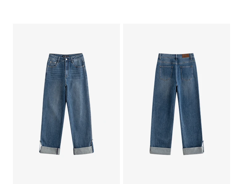 TOYOUTH Women Denim Jeans 2025 Autumn New Lyocell Rolling Up Hem Elastic and Simple Straight Leg Ankle Length Pants