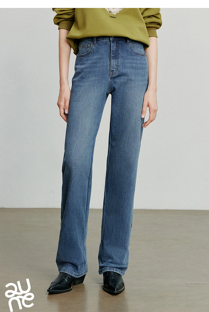 TOYOUTH Women Denim Jeans 2025 Autumn New Lyocell Rolling Up Hem Elastic and Simple Straight Leg Ankle Length Pants
