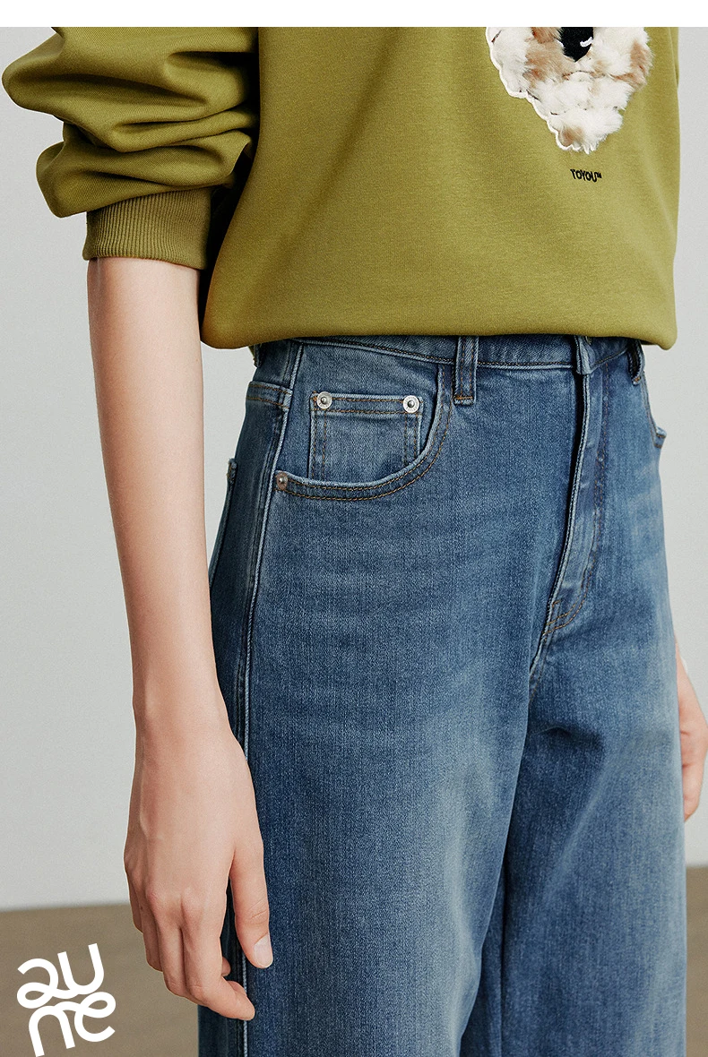TOYOUTH Women Denim Jeans 2025 Autumn New Lyocell Rolling Up Hem Elastic and Simple Straight Leg Ankle Length Pants