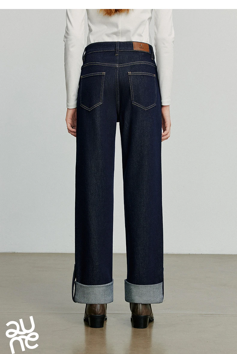 TOYOUTH Women Denim Jeans 2025 Autumn New Lyocell Rolling Up Hem Elastic and Simple Straight Leg Ankle Length Pants
