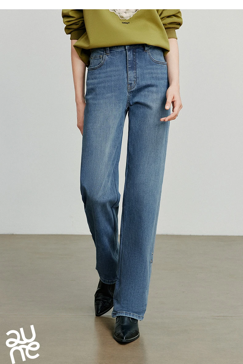 TOYOUTH Women Denim Jeans 2025 Autumn New Lyocell Rolling Up Hem Elastic and Simple Straight Leg Ankle Length Pants