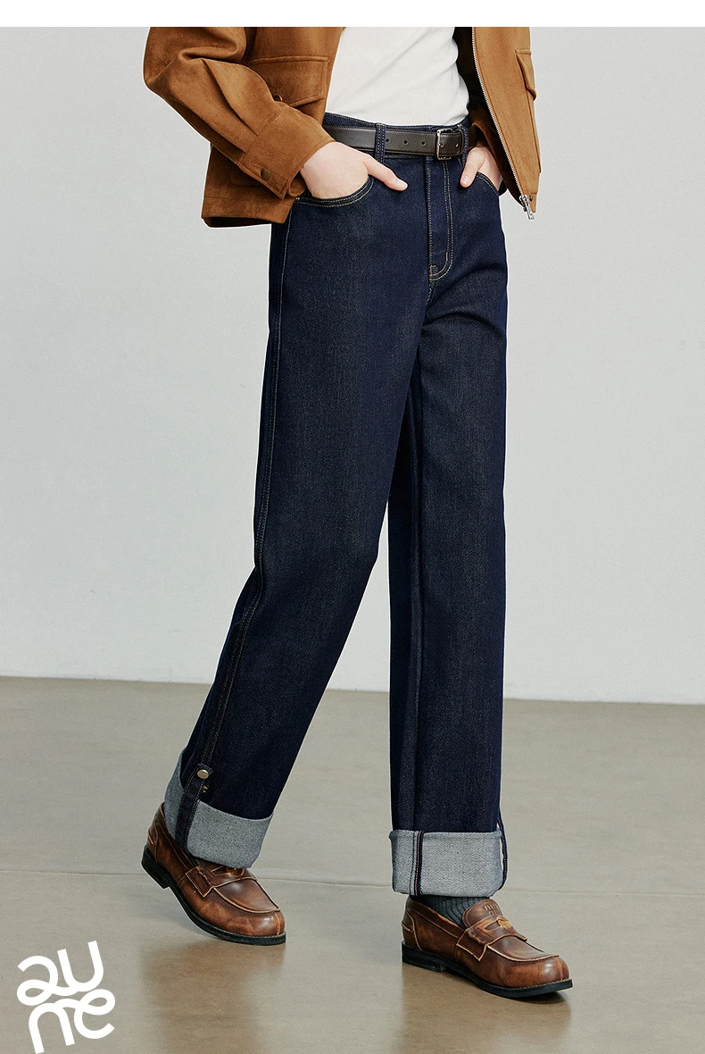 TOYOUTH Women Denim Jeans 2025 Autumn New Lyocell Rolling Up Hem Elastic and Simple Straight Leg Ankle Length Pants