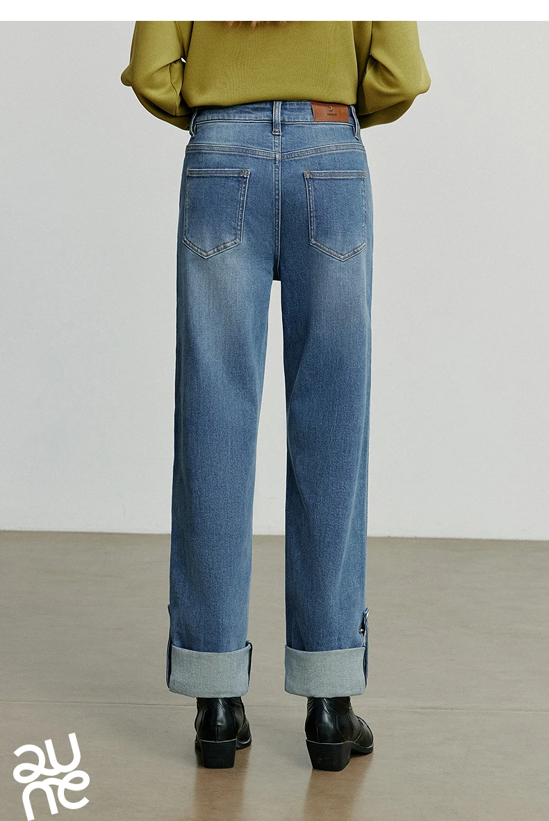 TOYOUTH Women Denim Jeans 2025 Autumn New Lyocell Rolling Up Hem Elastic and Simple Straight Leg Ankle Length Pants