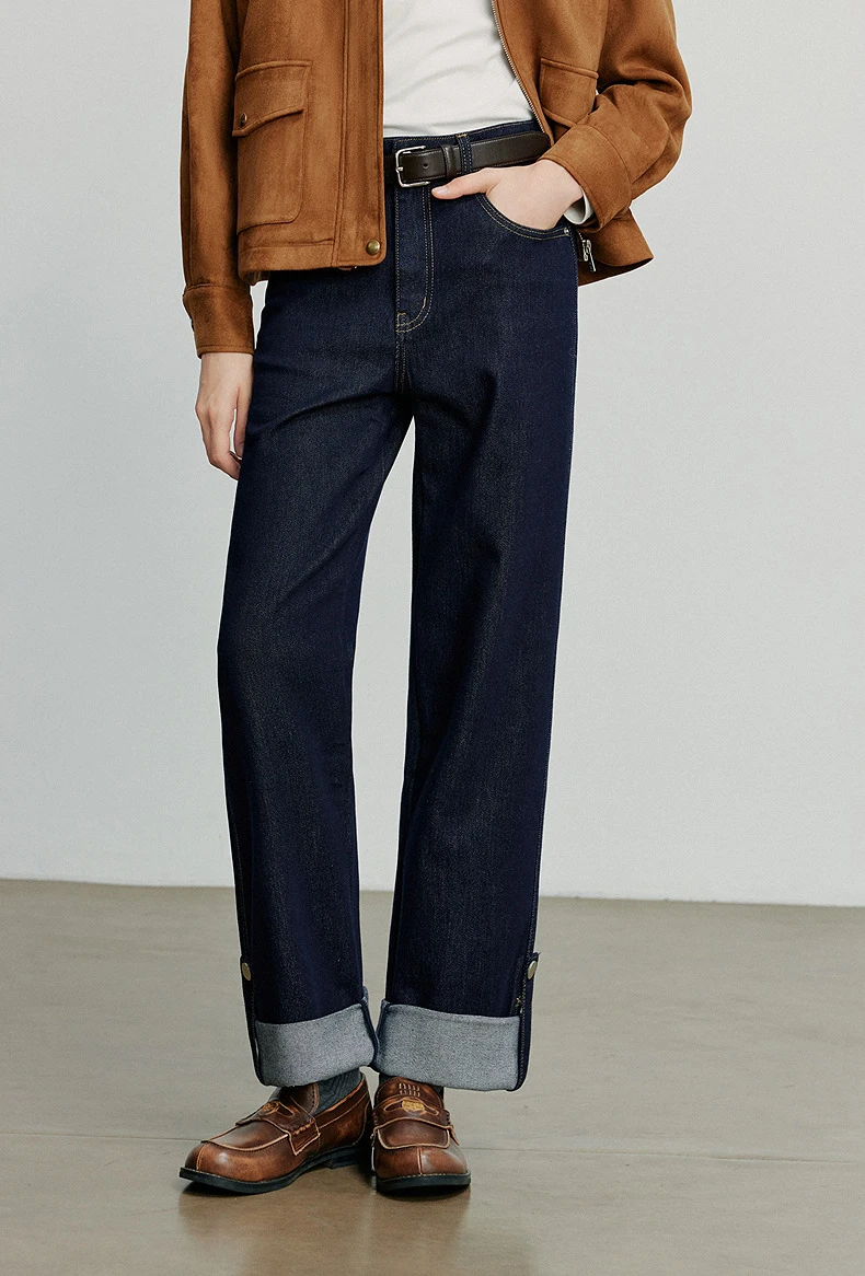 TOYOUTH Women Denim Jeans 2025 Autumn New Lyocell Rolling Up Hem Elastic and Simple Straight Leg Ankle Length Pants