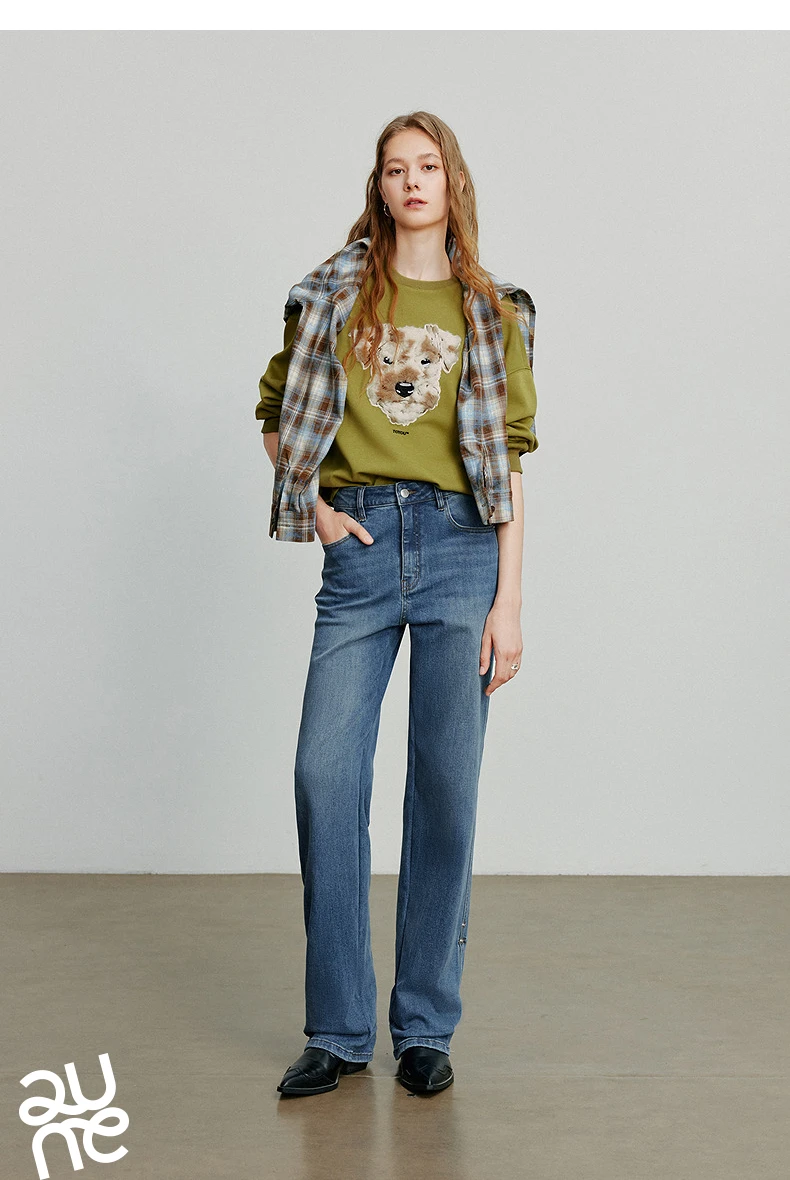 TOYOUTH Women Denim Jeans 2025 Autumn New Lyocell Rolling Up Hem Elastic and Simple Straight Leg Ankle Length Pants