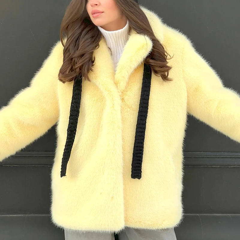 Neo Mint Women Winter 2024 High Quality Luxury Faux Fur Coat Thicken Warm Overcoat Outerwear Hot Girls Solid Long Fox Fur Jacket