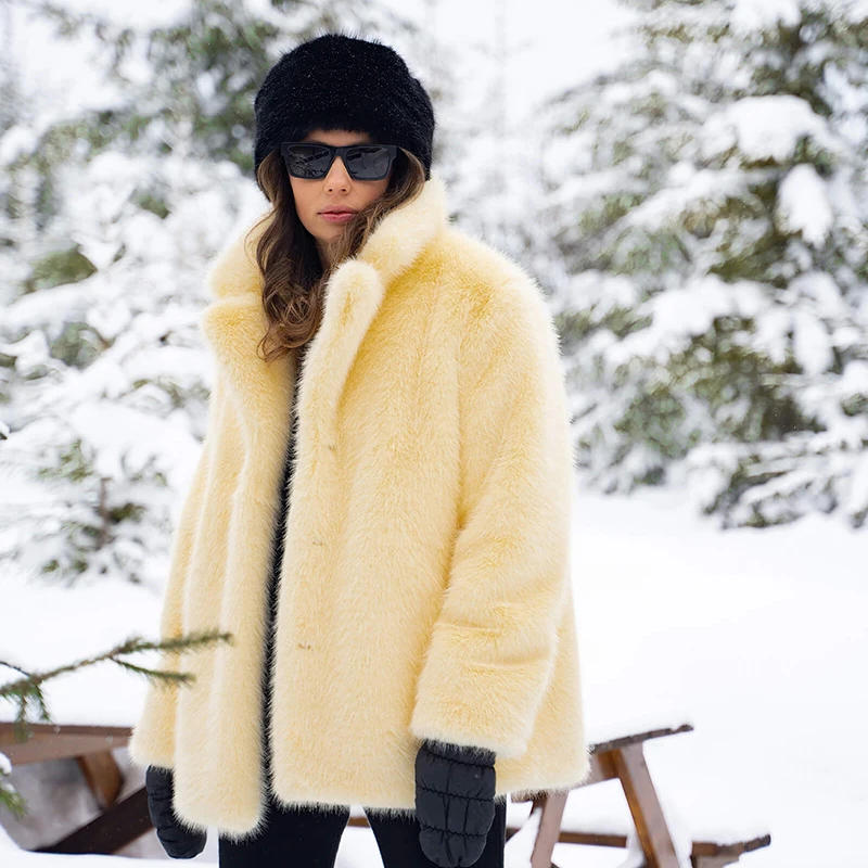 Neo Mint Women Winter 2024 High Quality Luxury Faux Fur Coat Thicken Warm Overcoat Outerwear Hot Girls Solid Long Fox Fur Jacket