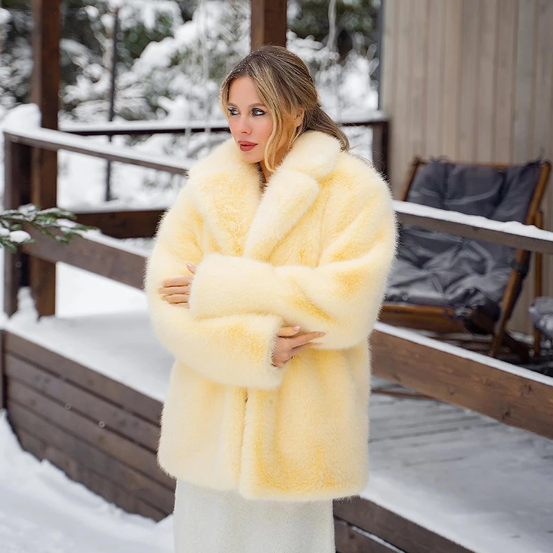 Neo Mint Women Winter 2024 High Quality Luxury Faux Fur Coat Thicken Warm Overcoat Outerwear Hot Girls Solid Long Fox Fur Jacket