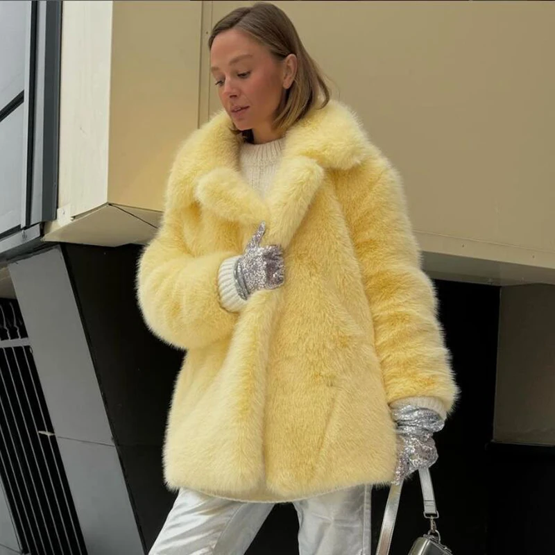 Neo Mint Women Winter 2024 High Quality Luxury Faux Fur Coat Thicken Warm Overcoat Outerwear Hot Girls Solid Long Fox Fur Jacket