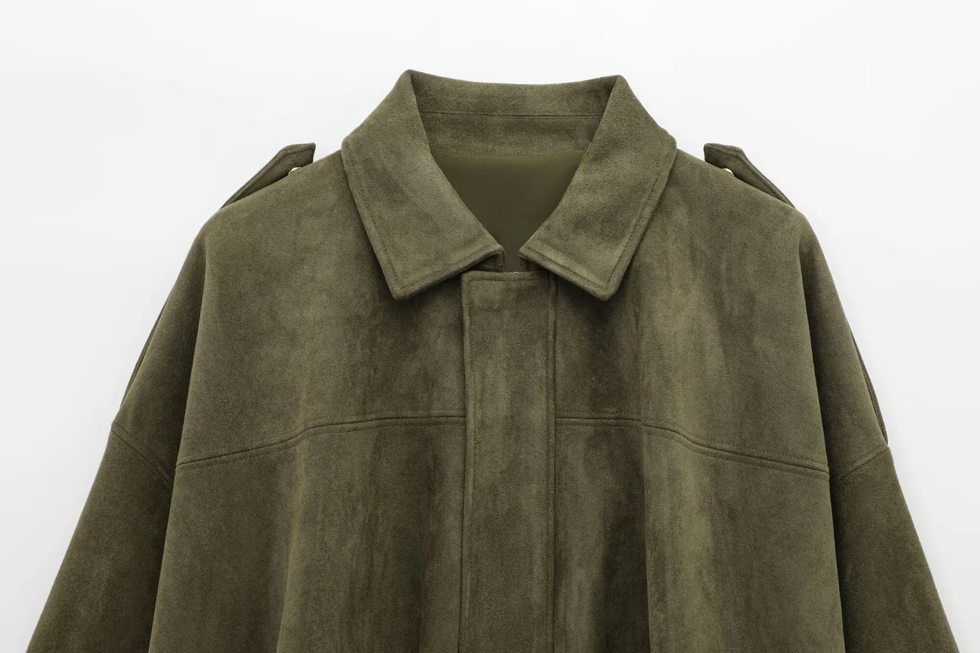 HH Women's Suede Texture Jacket High Street Turn-Down Collar Long Sleeve Elastic Zipper Button Solid Spring Trendy Coat