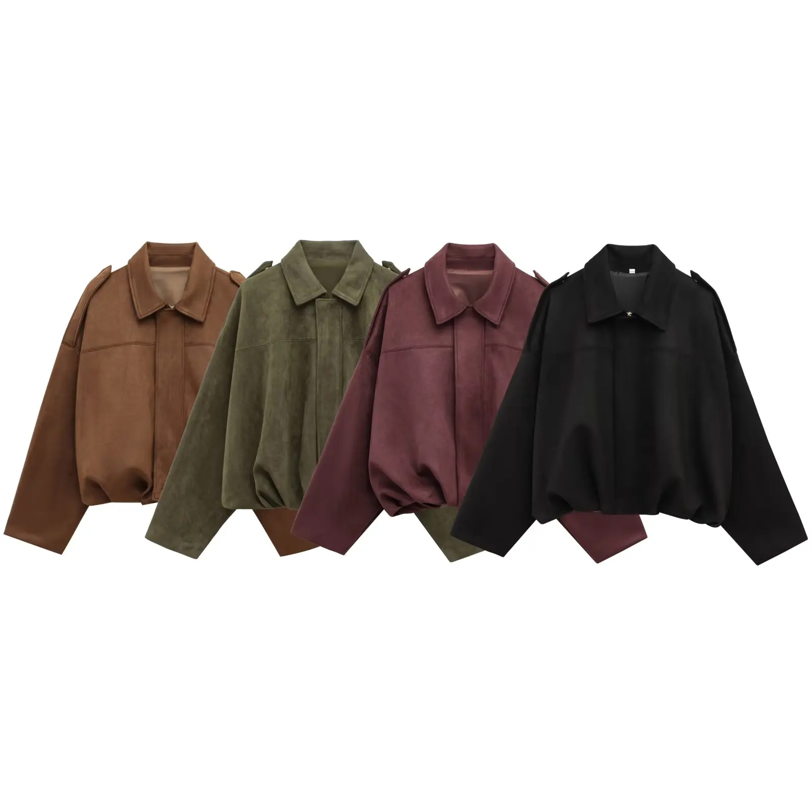 HH Women's Suede Texture Jacket High Street Turn-Down Collar Long Sleeve Elastic Zipper Button Solid Spring Trendy Coat