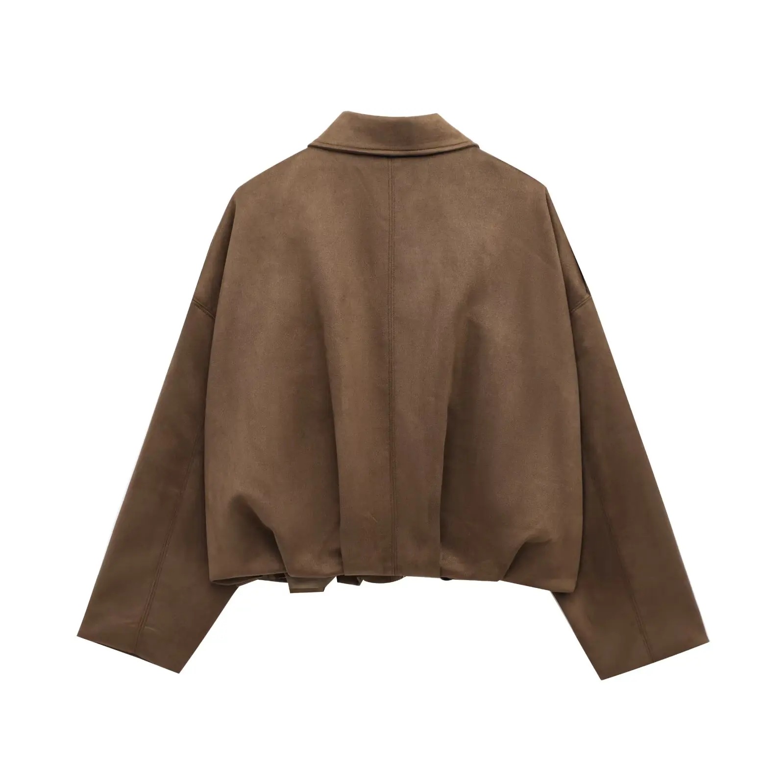 HH Women's Suede Texture Jacket High Street Turn-Down Collar Long Sleeve Elastic Zipper Button Solid Spring Trendy Coat