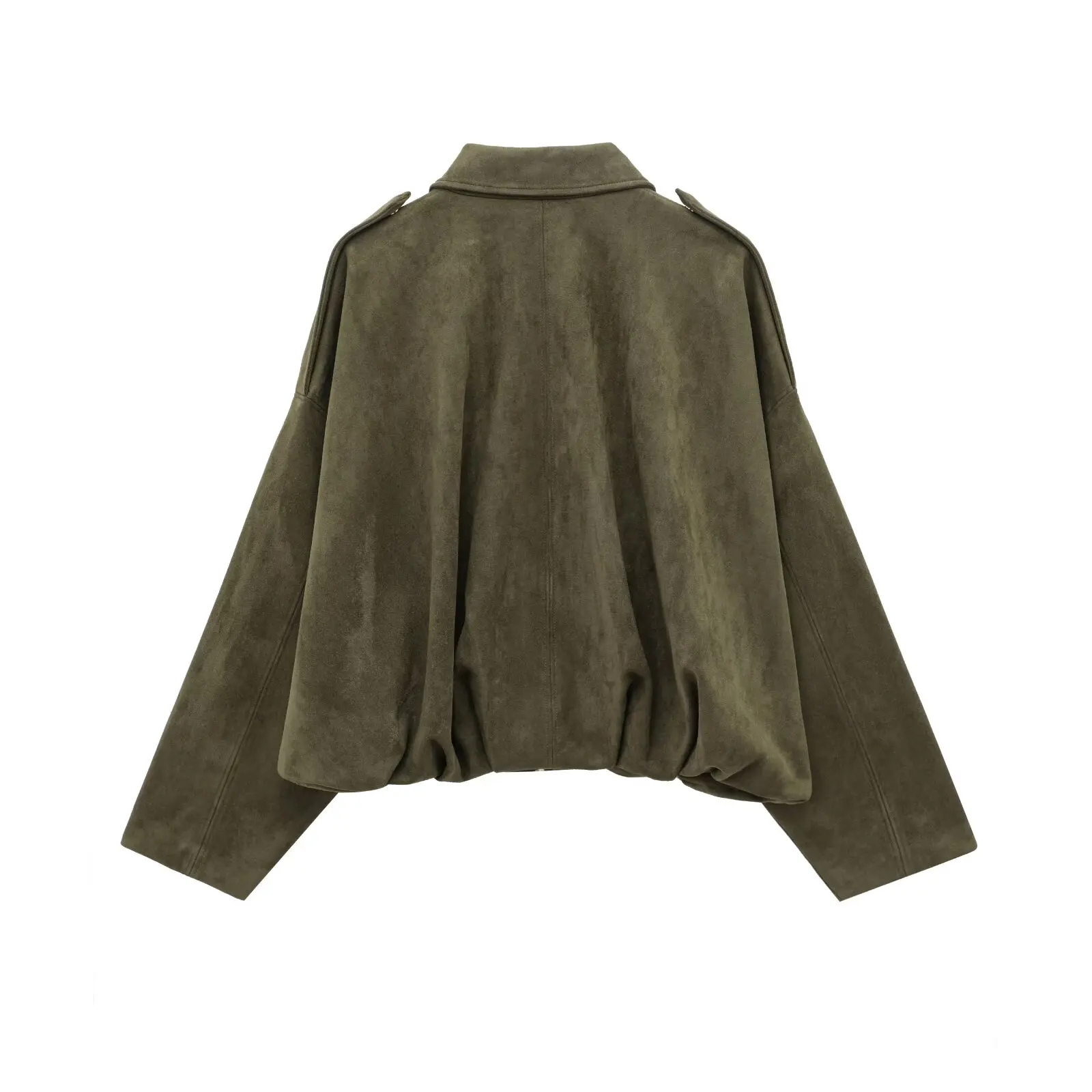 HH Women's Suede Texture Jacket High Street Turn-Down Collar Long Sleeve Elastic Zipper Button Solid Spring Trendy Coat