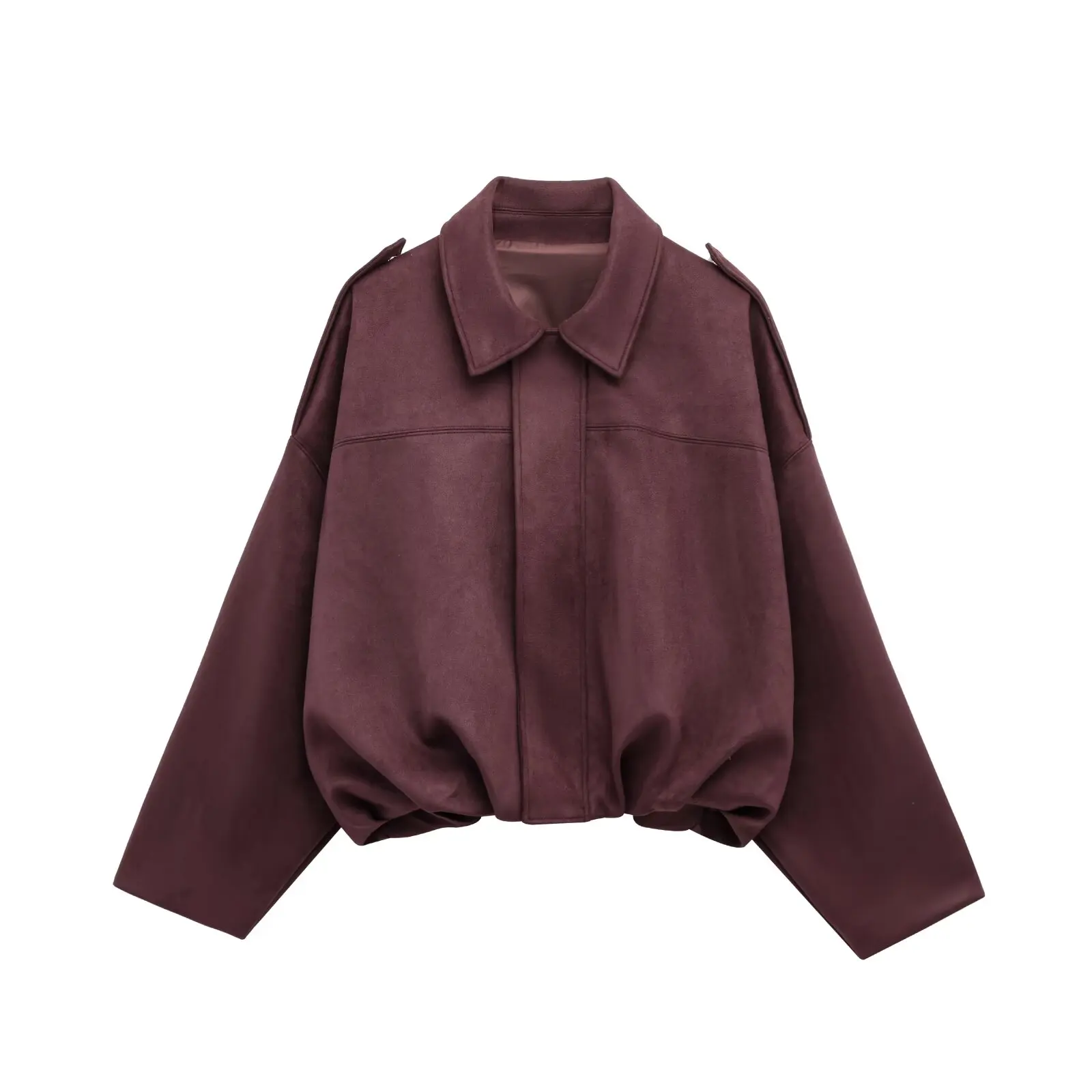 HH Women's Suede Texture Jacket High Street Turn-Down Collar Long Sleeve Elastic Zipper Button Solid Spring Trendy Coat