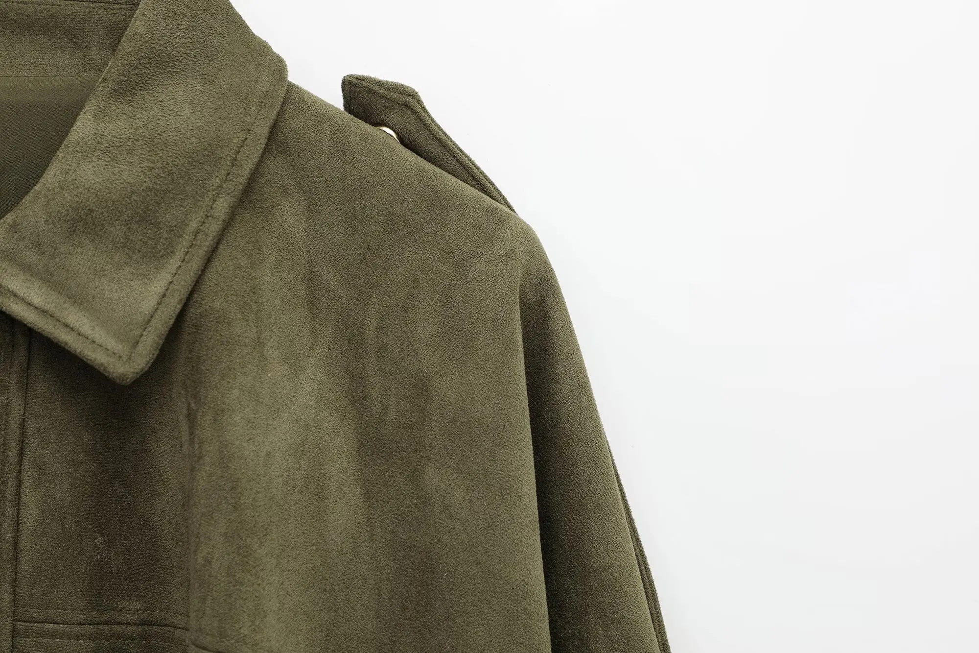 HH Women's Suede Texture Jacket High Street Turn-Down Collar Long Sleeve Elastic Zipper Button Solid Spring Trendy Coat