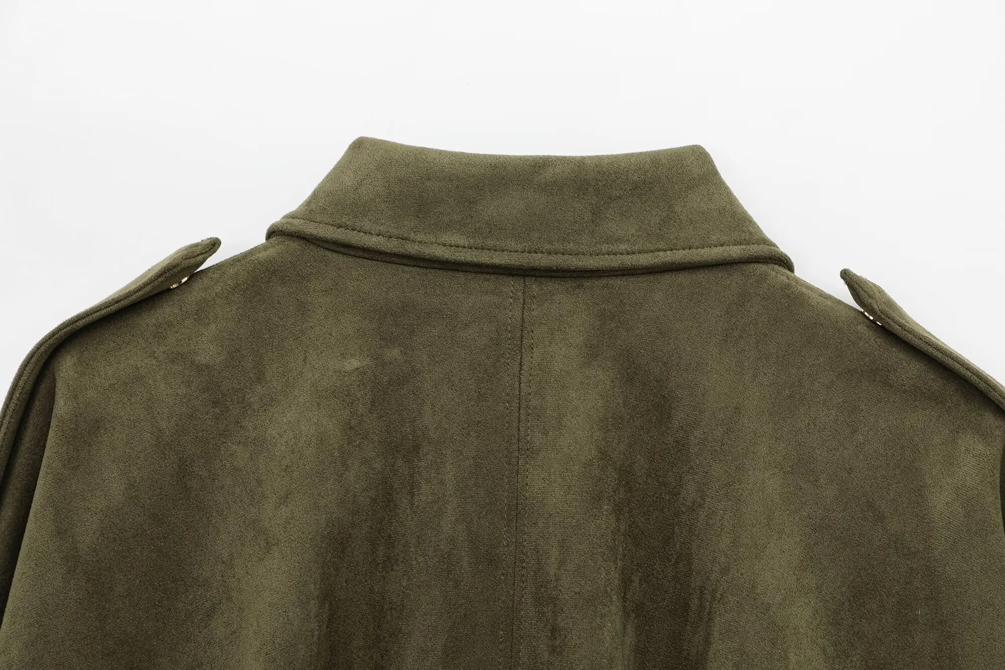 HH Women's Suede Texture Jacket High Street Turn-Down Collar Long Sleeve Elastic Zipper Button Solid Spring Trendy Coat