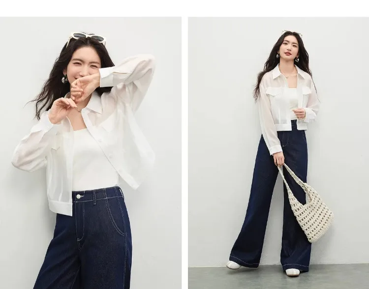 SENTUBILA Lyocell Shirt Women Sun Protection See-Through Tops 2026 Spring Summer Short Shirt Jacket Woman Shackets Q61WF6012