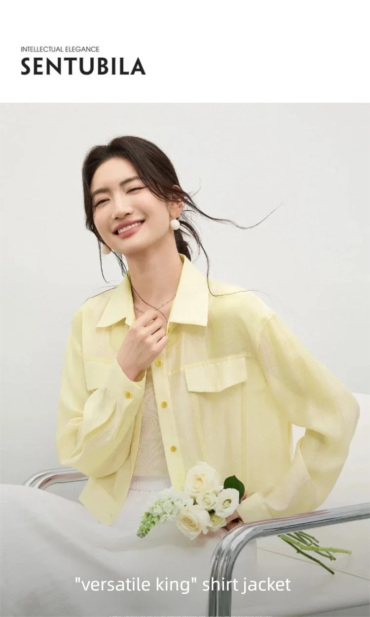 SENTUBILA Lyocell Shirt Women Sun Protection See-Through Tops 2026 Spring Summer Short Shirt Jacket Woman Shackets Q61WF6012
