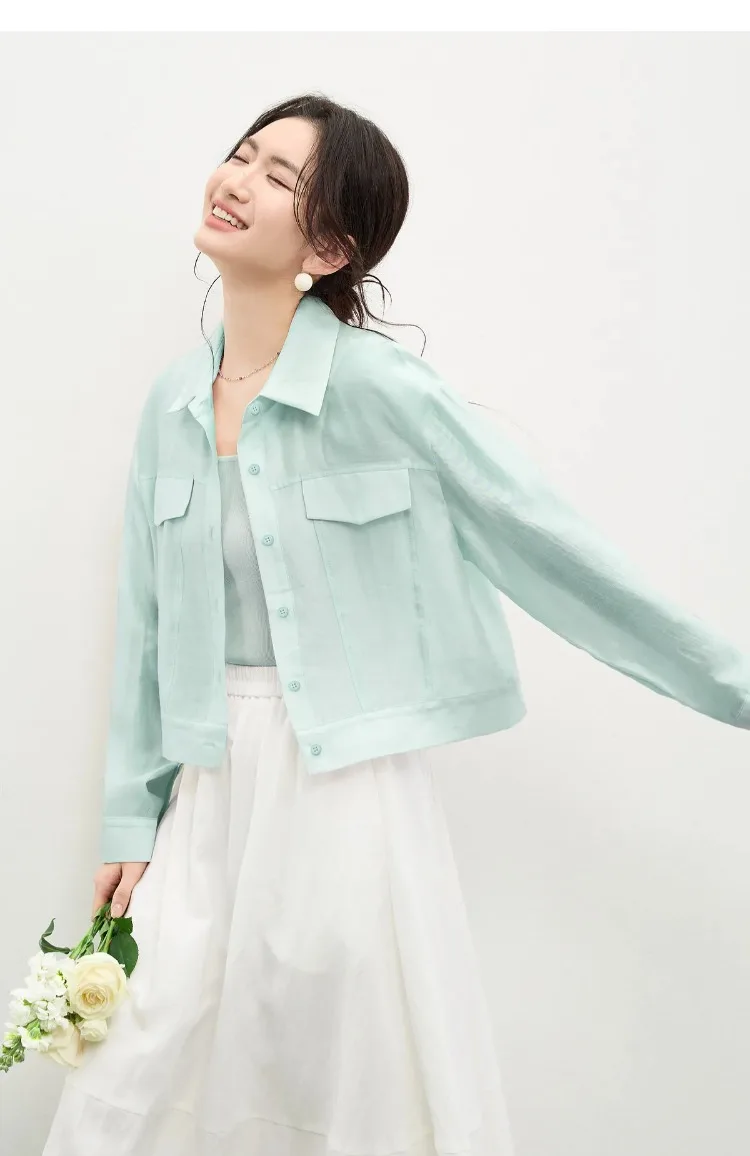 SENTUBILA Lyocell Shirt Women Sun Protection See-Through Tops 2026 Spring Summer Short Shirt Jacket Woman Shackets Q61WF6012