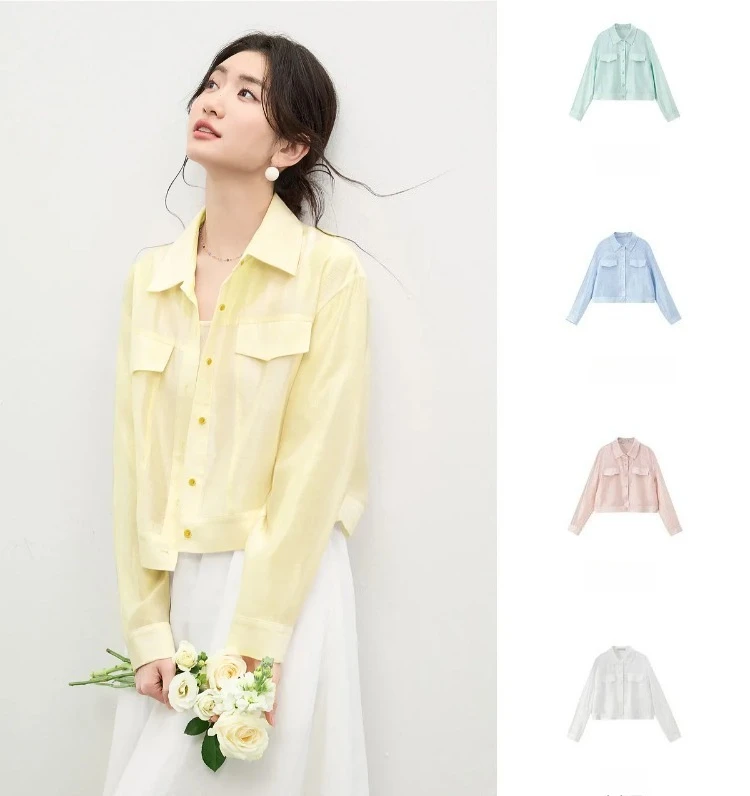 SENTUBILA Lyocell Shirt Women Sun Protection See-Through Tops 2026 Spring Summer Short Shirt Jacket Woman Shackets Q61WF6012