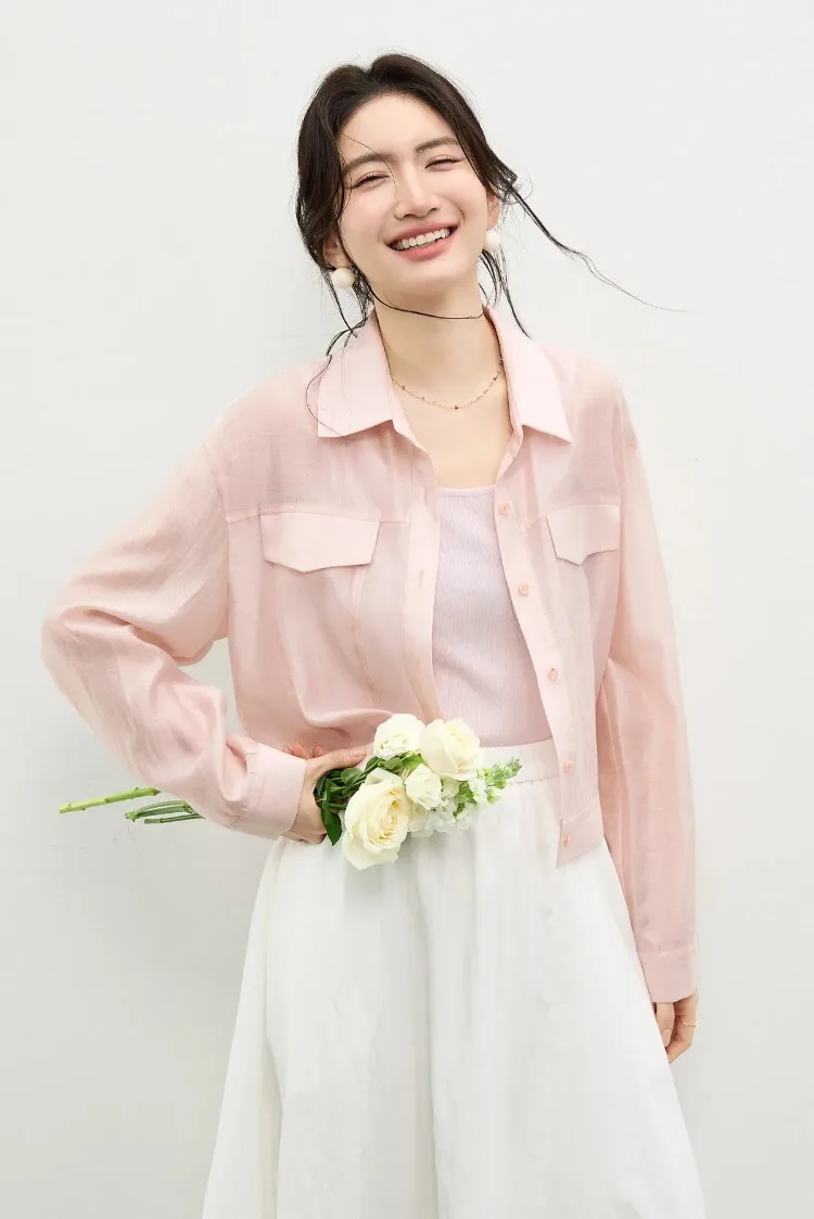 SENTUBILA Lyocell Shirt Women Sun Protection See-Through Tops 2026 Spring Summer Short Shirt Jacket Woman Shackets Q61WF6012