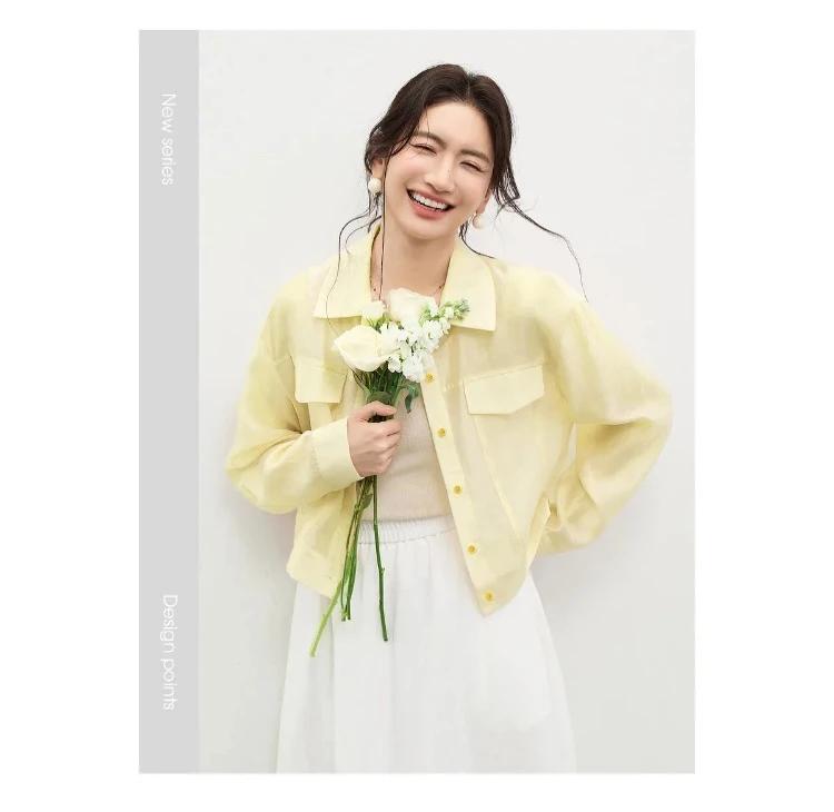 SENTUBILA Lyocell Shirt Women Sun Protection See-Through Tops 2026 Spring Summer Short Shirt Jacket Woman Shackets Q61WF6012