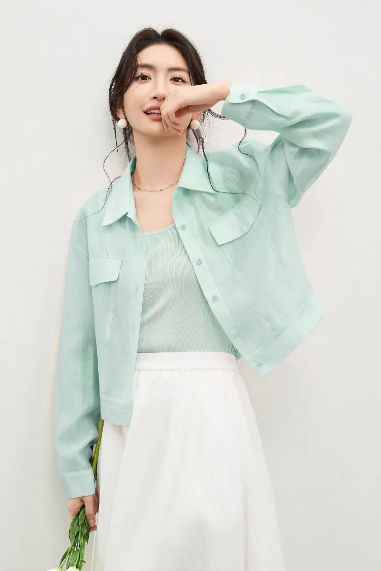 SENTUBILA Lyocell Shirt Women Sun Protection See-Through Tops 2026 Spring Summer Short Shirt Jacket Woman Shackets Q61WF6012