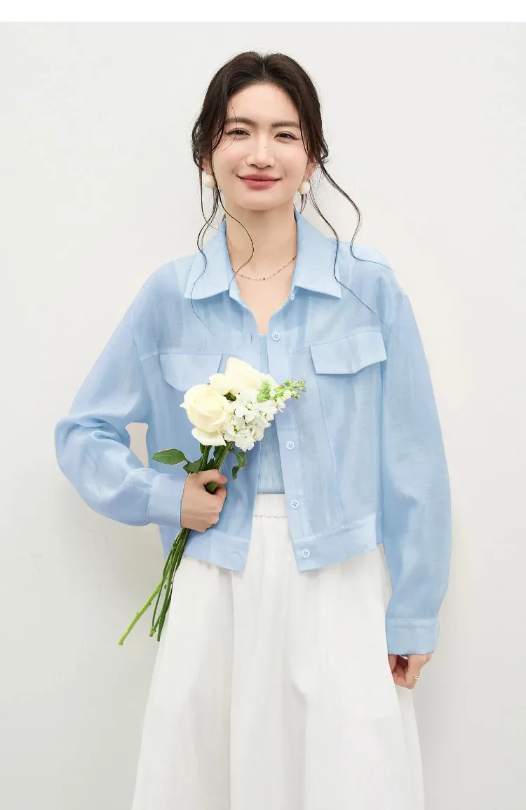 SENTUBILA Lyocell Shirt Women Sun Protection See-Through Tops 2026 Spring Summer Short Shirt Jacket Woman Shackets Q61WF6012