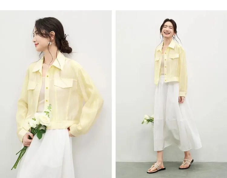 SENTUBILA Lyocell Shirt Women Sun Protection See-Through Tops 2026 Spring Summer Short Shirt Jacket Woman Shackets Q61WF6012