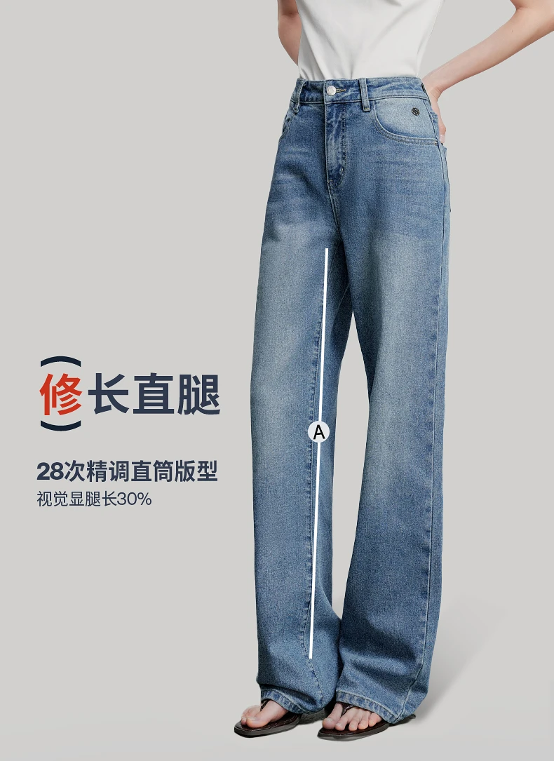 TOYOUTH Women Denim Jeans 2025 Spring New Fashionable Embroidered Mid Wasit Versatile Wide Leg Pants