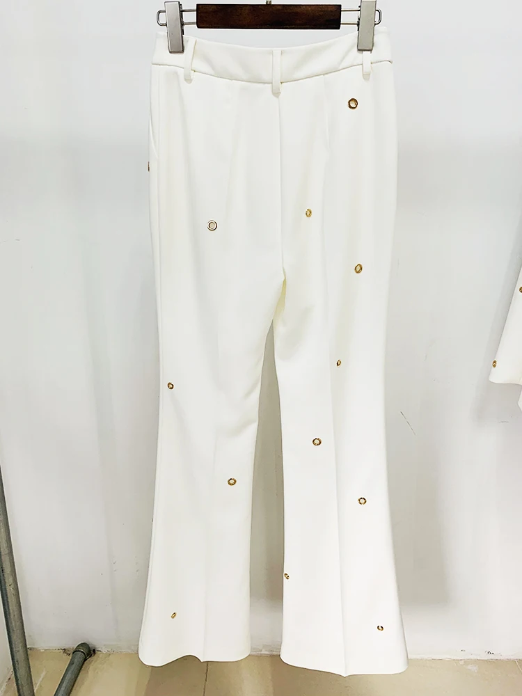 HIGH STREET 2026 FW Designer Fashion Runway Suit Set Ladies Slim Fit Single Button Rivet Gromet Blazer Jacket Pants Suit
