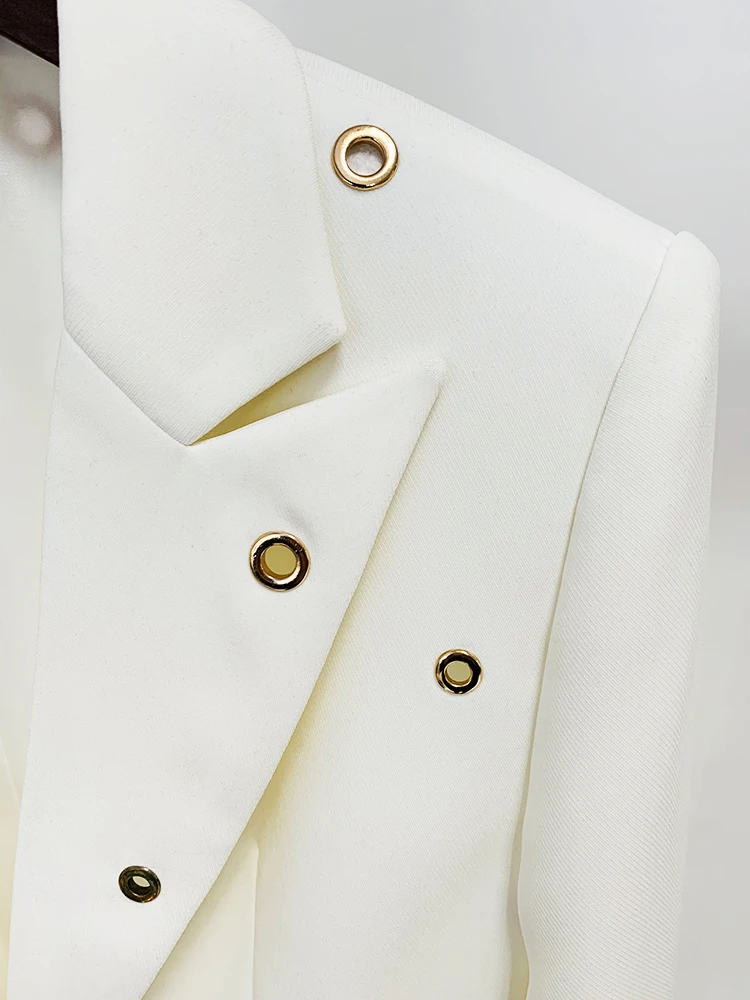 HIGH STREET 2026 FW Designer Fashion Runway Suit Set Ladies Slim Fit Single Button Rivet Gromet Blazer Jacket Pants Suit