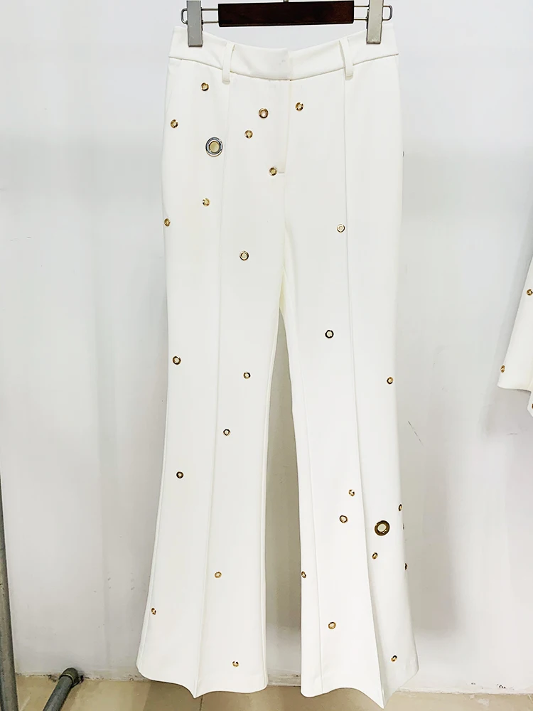 HIGH STREET 2026 FW Designer Fashion Runway Suit Set Ladies Slim Fit Single Button Rivet Gromet Blazer Jacket Pants Suit