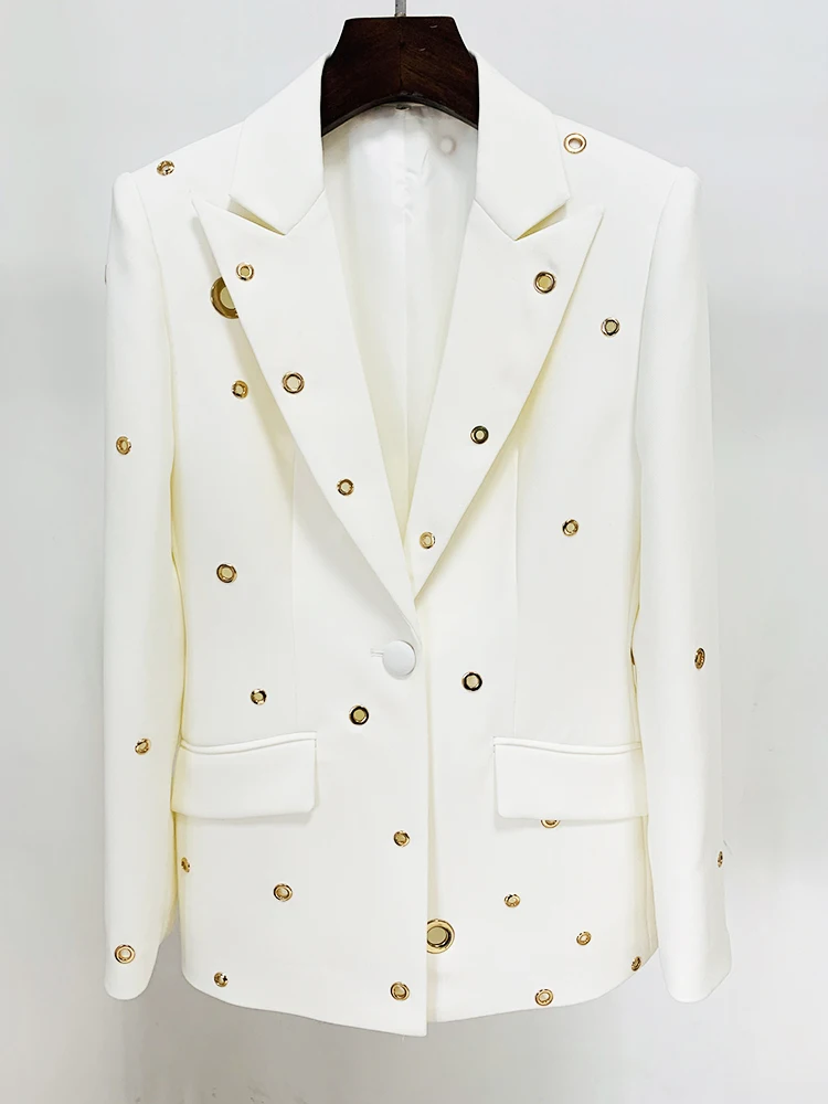 HIGH STREET 2026 FW Designer Fashion Runway Suit Set Ladies Slim Fit Single Button Rivet Gromet Blazer Jacket Pants Suit