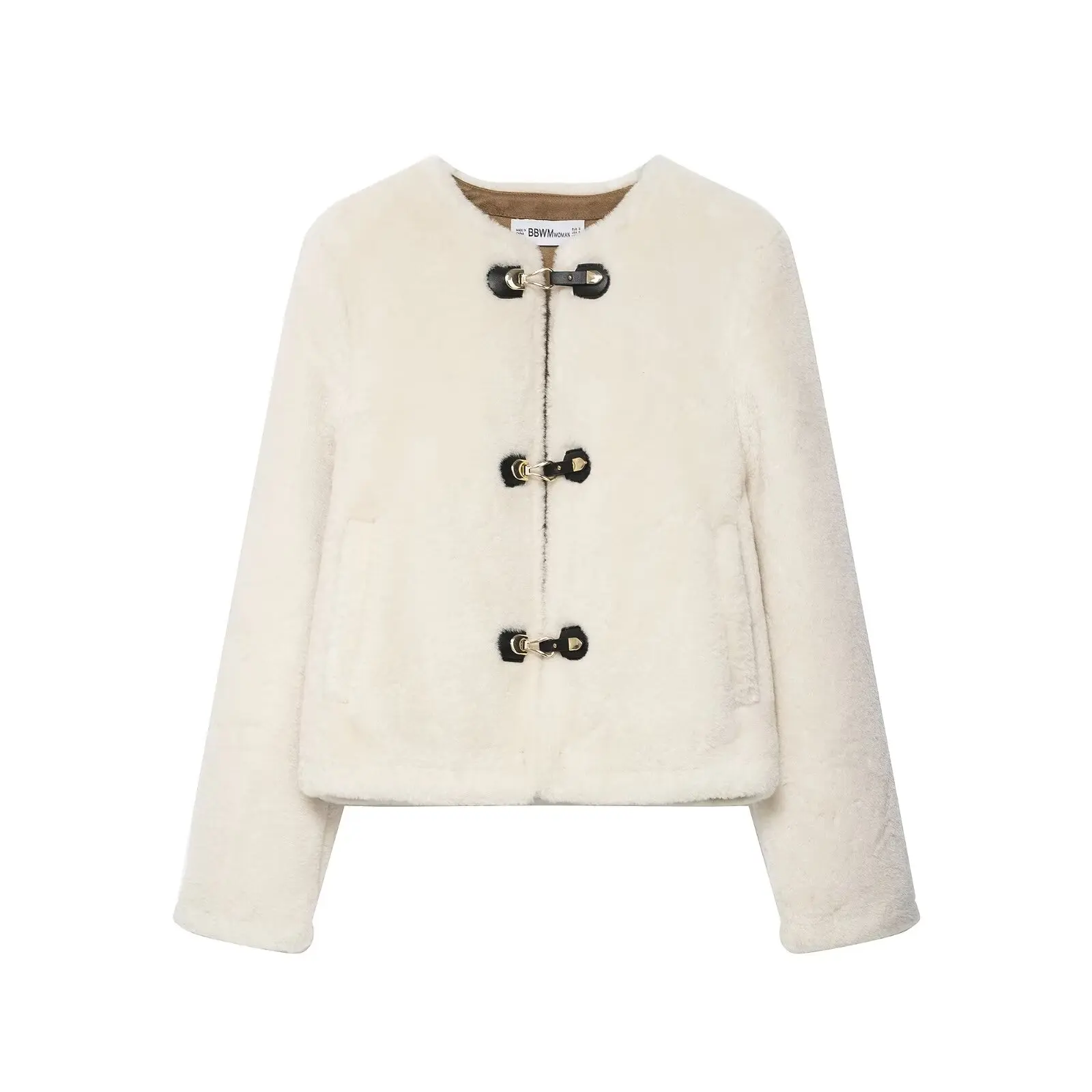 HH Women Fashion Long Sleeves Knot Buckle Pocket Decoration O-Neck Reversible Jacket Woman Winter Casual Loose Street Short Coat