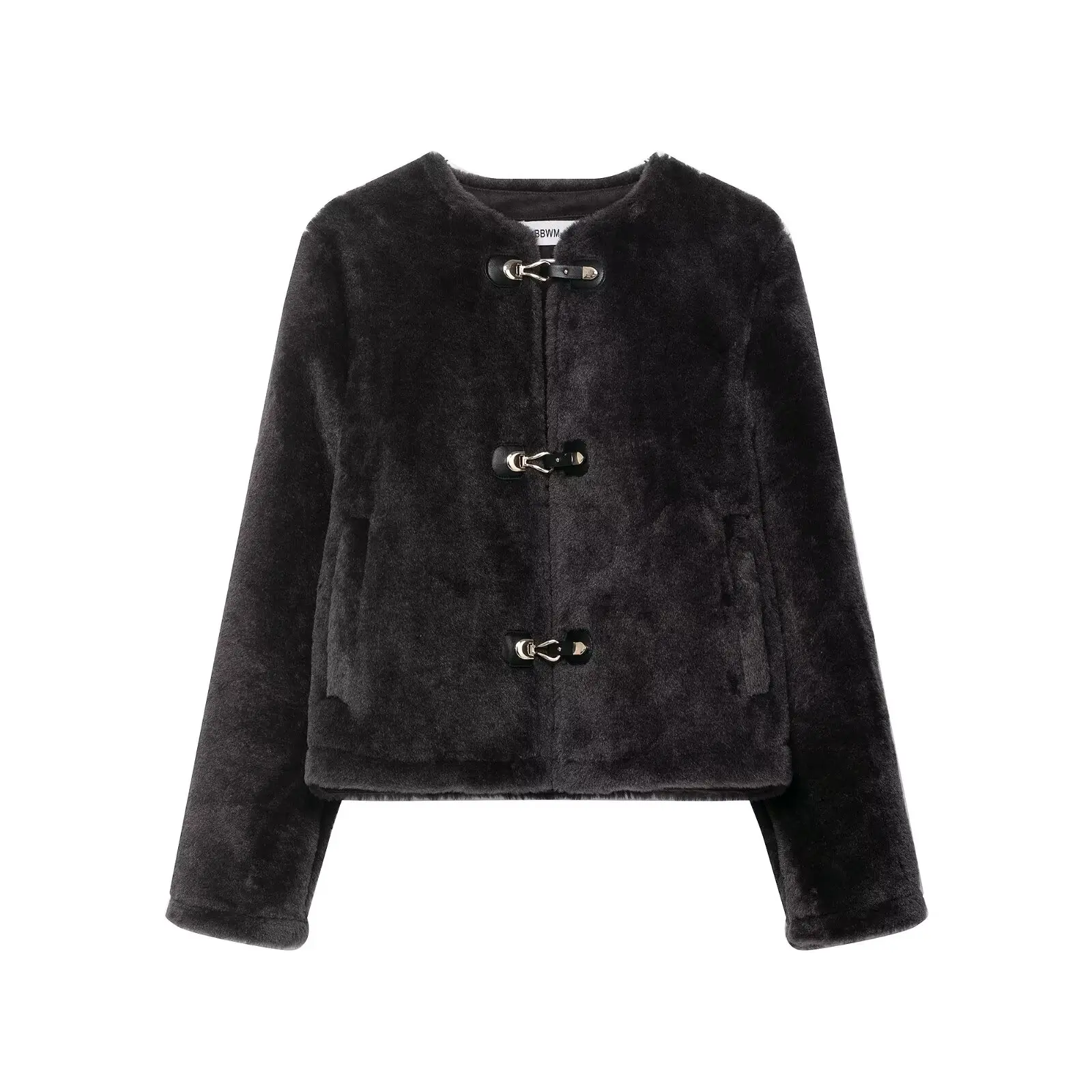 HH Women Fashion Long Sleeves Knot Buckle Pocket Decoration O-Neck Reversible Jacket Woman Winter Casual Loose Street Short Coat