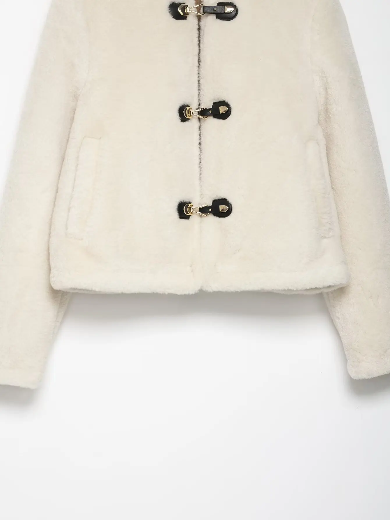 HH Women Fashion Long Sleeves Knot Buckle Pocket Decoration O-Neck Reversible Jacket Woman Winter Casual Loose Street Short Coat